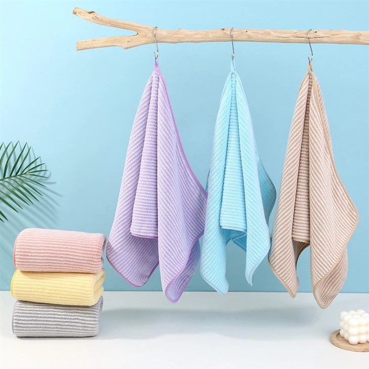 Wholesale Warp Knitted Coral Velvet Fine Strip Towel Absorbent Quick Drying Household Hook Face Towel Hand Towel Face Towel